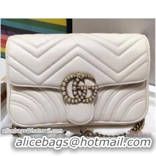 Stylish Gucci Pearls GG Marmont Matelassé Chevron Mini Chain Shoulder Belt Bag 446744/476809 White 2018