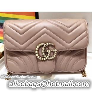 Durable Gucci Pearls GG Marmont Matelassé Chevron Mini Chain Shoulder Belt Bag 446744/476809 Nude 2018