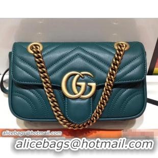 Luxury Gucci GG Marmont Matelassé Chevron Mini Chain Shoulder Bag 446744 Green 2018