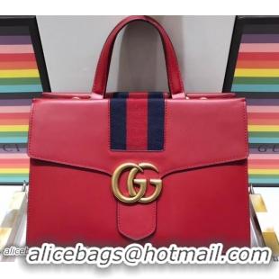 Fashion Luxury Gucci Web GG Marmont Top Handle Bag 476470 Red 2018