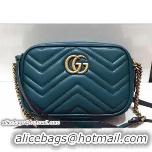 Top Grade Gucci GG Marmont Matelassé Chevron Mini Chain Shoulder Camera Bag 448065 Green 2018