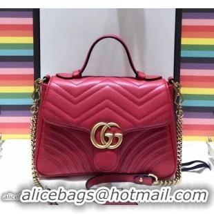 Classic Gucci GG Marmont Matelassé Chevron Small Top Handle Bag 498110 Red 2018