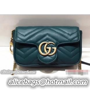 Good Quality Gucci GG Marmont Matelassé Chevron Super Mini Chain Shoulder Bag 476433 Green 2018