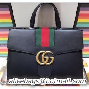 Fashion Gucci Web GG Marmont Top Handle Bag 476470 Black 2018