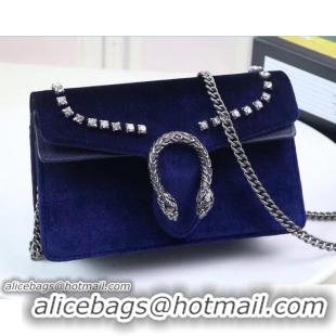 Luxury Discount Gucci Velvet Crystals Dionysus Chain Super Mini Bag 476432 Blue 2018