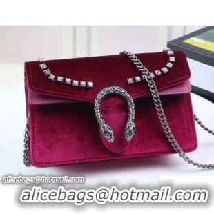 Luxury Gucci Velvet Crystals Dionysus Chain Super Mini Bag 476432 Burgundy 2018