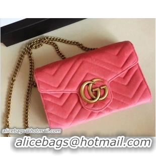 Super Quality Gucci Velvet GG Marmont Matelassé Chevron Mini Bag 474575 Pink 2018