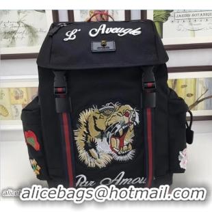 Best Product Gucci Techno Canvas Techpack Backpack Bag 429037 Embroidered Tiger And Flowers Black 2018