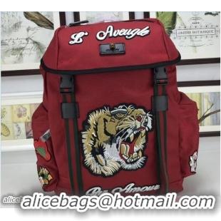 Purchase Gucci Techno Canvas Techpack Backpack Bag 429037 Embroidered Tiger And Flowers Red 2018