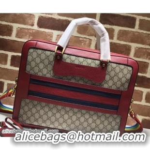 Good Quality Gucci GG Supreme Briefcase Bag With Web 484663 Red 2018