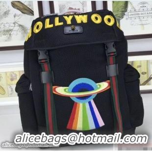 Classic Specials Gucci Mesh Techpack Backpack Bag 429037 Embroidered Hollywood and UFO Black 2018