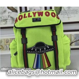 Unique Style Gucci Mesh Techpack Backpack Bag 429037 Embroidered Hollywood and UFO Grass Gree 2018