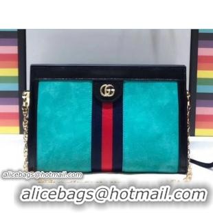 Grade Gucci Structured Shape Ophidia GG Small Shoulder Bag 503877 Suede Turquoise 2018