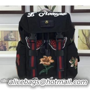 Best Grade Gucci Techno Canvas Techpack Backpack Small Bag 478327 Embroidered Butterfly And Flowers Black 2018