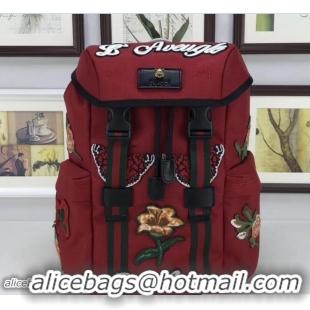 Fashion Gucci Techno Canvas Techpack Backpack Small Bag 478327 Embroidered Butterfly And Flowers Red 2018