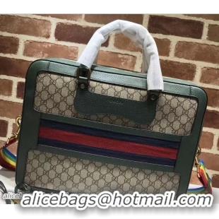 Good Quality Gucci GG Supreme Briefcase Bag With Web 484663 Green 2018