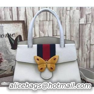 Good Looking Gucci GucciTotem Web Medium Top Handle Bag 505344 Enameled Butterfly Ivory 2018