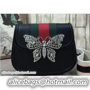 Refined Gucci GucciTotem Web Small Shoulder Bag 505387 Crystals Butterfly Black 2018