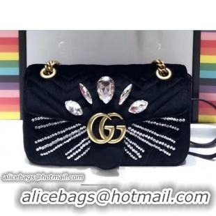 Cheap Price Gucci Crystals GG Marmont Velvet Small Chain Shoulder Bag 443497 Black 2018