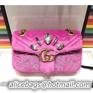 Stylish Gucci Crystals GG Marmont Velvet Small Chain Shoulder Bag 443497 Pink 2018