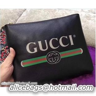 Luxury Gucci Print Leather Vintage Logo Medium Portfolio Pouch Clutch Bag 500981 Black 2018