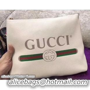 Grade Quality Gucci Print Leather Vintage Logo Medium Portfolio Pouch Clutch Bag 500981 White 2018