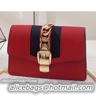 Good Quality Gucci Sylvie Web Leather Mini Chain Bag 494646 Red 2018