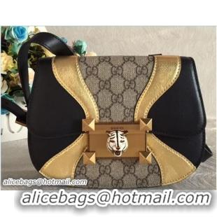 Sophisticated Gucci GG Supreme and Leather Osiride Small Shoulder Bag 500781 Black/Gold 2018