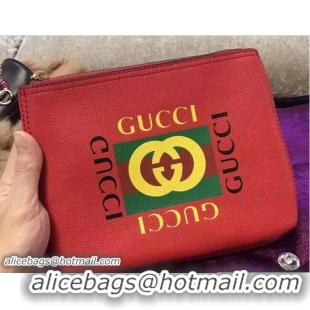 Discount Gucci Print Leather Vintage Logo Small Portfolio Pouch Clutch Bag 495665 Red 2018