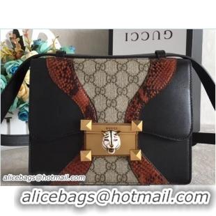 Discount Gucci GG Supreme and Leather Osiride Small Shoulder Bag 497995 Black/Snake 2018