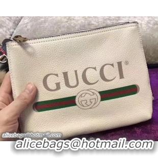 Top Grade Gucci Print Leather Vintage Logo Small Portfolio Pouch Clutch Bag 495665 White 2018