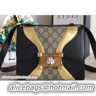 Good Quality Gucci GG Supreme and Leather Osiride Small Shoulder Bag 497995 Black/Gold 2018