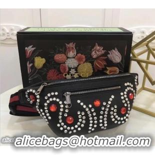 Shop Cheap Gucci Web Leather Belt Bag Black With Crystals 484683 2018