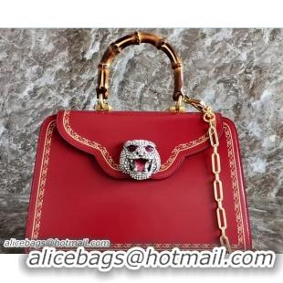 Pretty Style Gucci Frame Print Glossy Leather Top Handle Bag 495881 Red