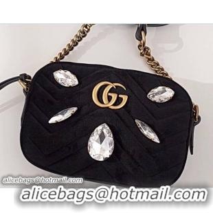 Best Product Gucci Crystals GG Marmont Chevron Velvet Mini Camera Bag 448065 Black 2018