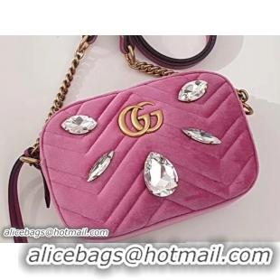 Fashion Gucci Crystals GG Marmont Chevron Velvet Mini Camera Bag 448065 Pink 2018