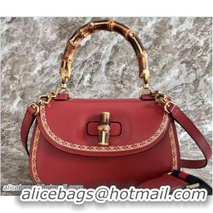 Fashion Gucci Frame Print Round Bamboo Top Handle Bag 488800 Red