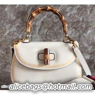 Unique Style Gucci Frame Print Round Bamboo Top Handle Bag 488800 White