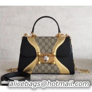 Best Price Gucci GG Supreme and Leather Osiride Small Top Handle Bag 497996 Black/Gold 2018