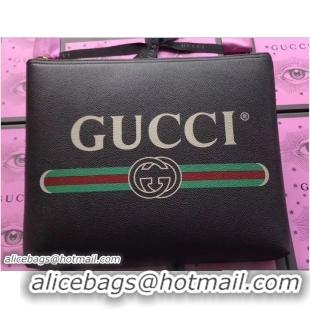 Hot Style Gucci Print Leather Vintage Logo Medium Portfolio Pouch Clutch Bag 500981 Black 2018