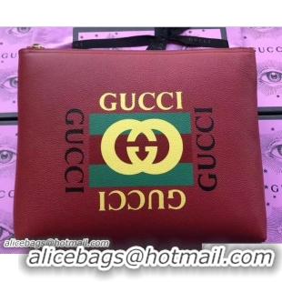 Cheap Gucci Print Leather Vintage Logo Medium Portfolio Pouch Clutch Bag 500981 Red 2018