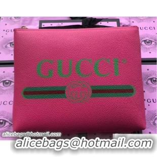 Grade Quality Gucci Print Leather Vintage Logo Medium Portfolio Pouch Clutch Bag 500981 Pink 2018