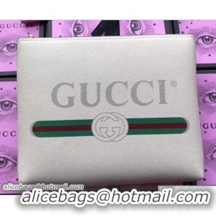 Duplicate Gucci Print Leather Vintage Logo Medium Portfolio Pouch Clutch Bag 500981 White 2018