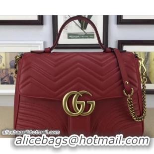 Top Grade Gucci GG Marmont Matelassé Chevron Medium Top Handle Bag 498109 Red