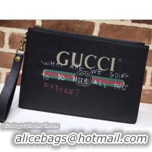 Luxury Gucci Coco Capitán Vintage Logo Portfolio Pouch Clutch Bag 494320 Black