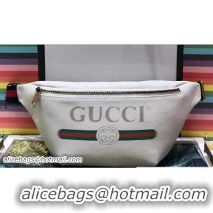 Top Grade Gucci Print Leather Vintage Logo Belt Bag 493869 White 2018