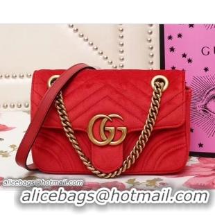 Classic Gucci GG Marmont Matelassé Chevron Velvet Mini Chain Shoulder Bag 446744 Red