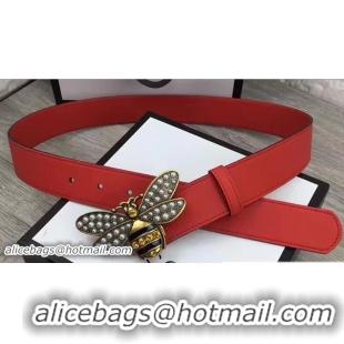 Popular Style Gucci Width 3.5cm Metal Bee With Pearls Crystals Buckle Belt 20701 Red