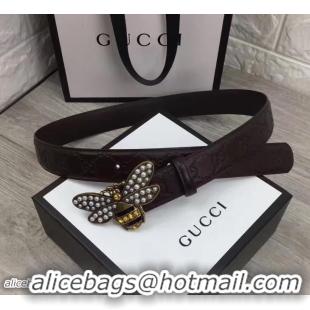 Classic Hot Gucci Width 3.5cm Metal Bee With Pearls Crystals Buckle Guccissima Belt 20701 Fuchsia