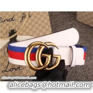 Durable Gucci Width 4cm Web Interlocking G Buckle Belt 411924 White